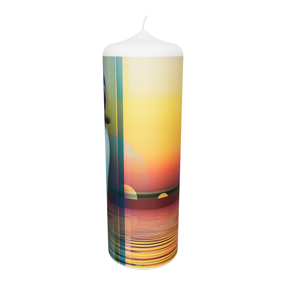 Künstlerkerze mit farbintensiver, abstrakter Spiegelung.