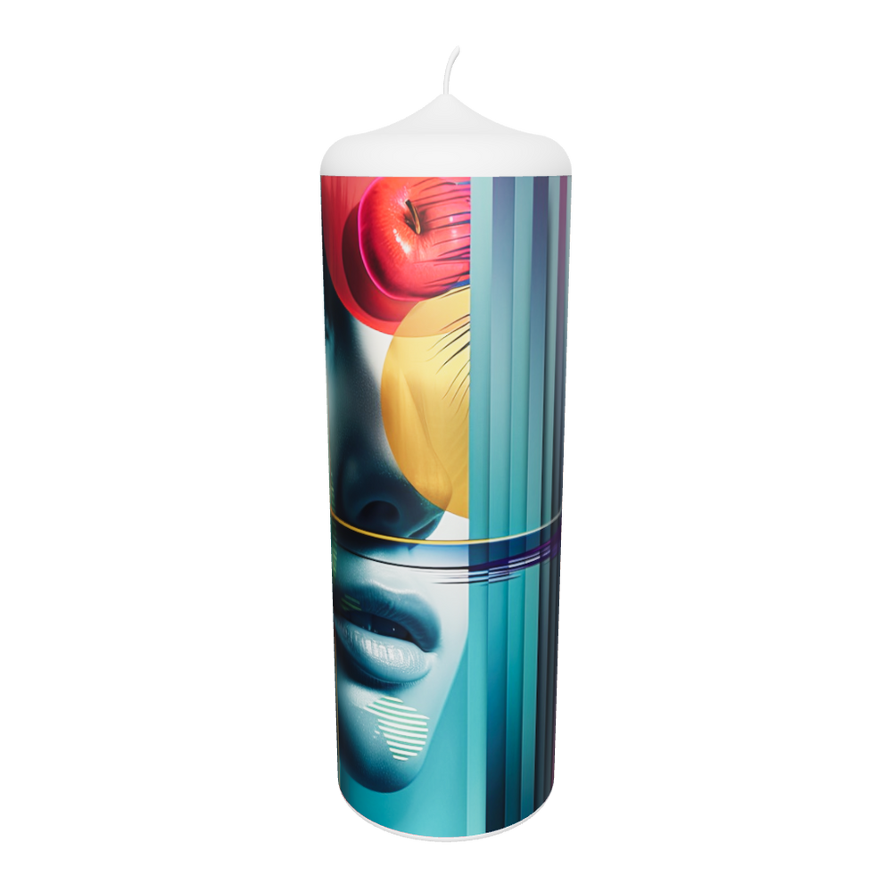 Künstlerkerze mit exotischen Pflanzen und Wasserreflexionen