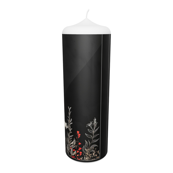 Künstlerkerze mit einsamer Figur im Schwarz-Weiß-Kontrast und symbolischer Schattenlandschaft.