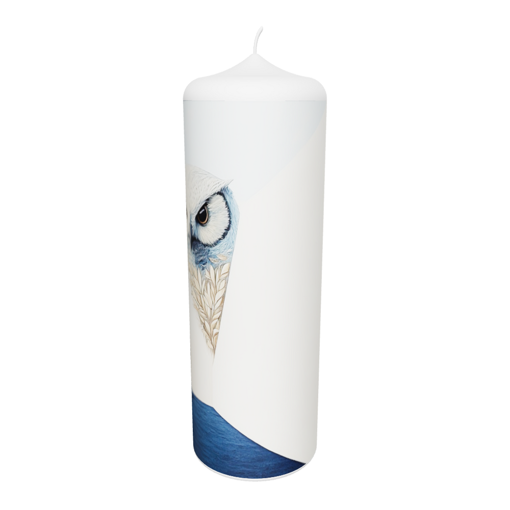 Künstlerkerze mit blauer Fläche und stilisiertem Auge