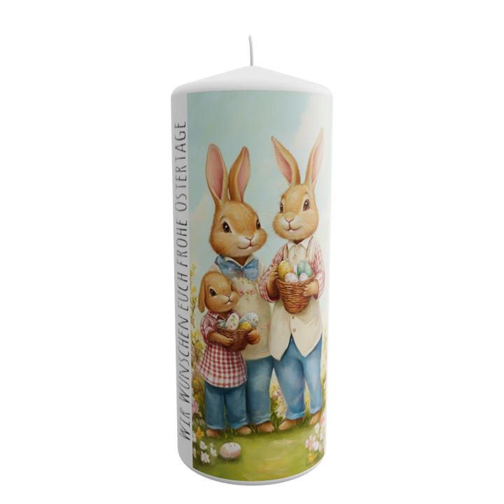 Osterkerze mit Hasenfamilie – liebevoll und stimmungsvoll