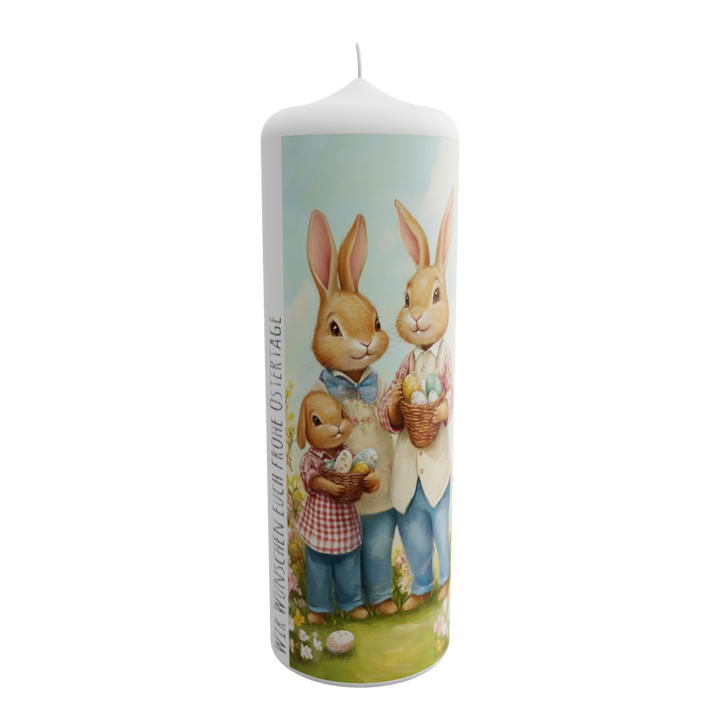 Osterkerze mit Hasenfamilie – liebevoll und stimmungsvoll