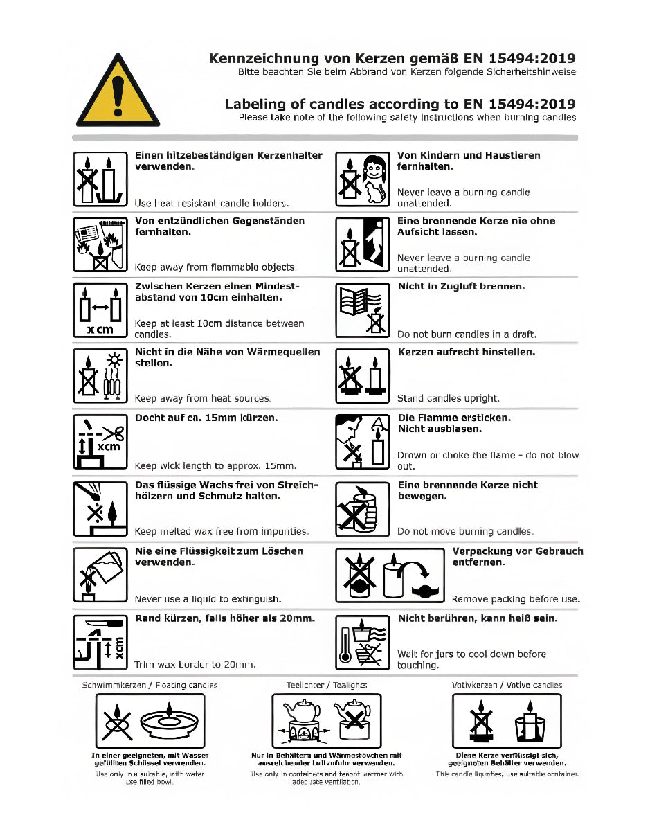 Produkt- und Sicherheitshinweise für handgefertigte Kerzen