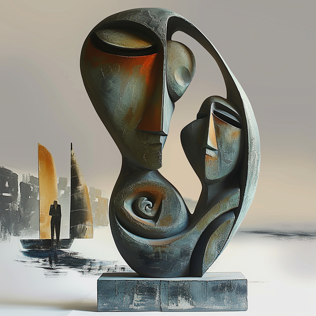 Abstrakte Skulptur zweier Figuren in enger Umarmung – symbolische Darstellung von Nähe und Verbindung.
