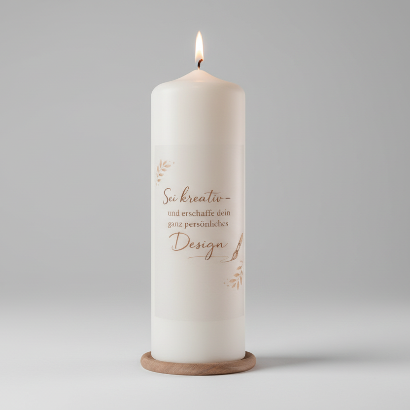 Taufkerze mit Hinweis auf Konfigurator zur individuellen Gestaltung im Hochformat