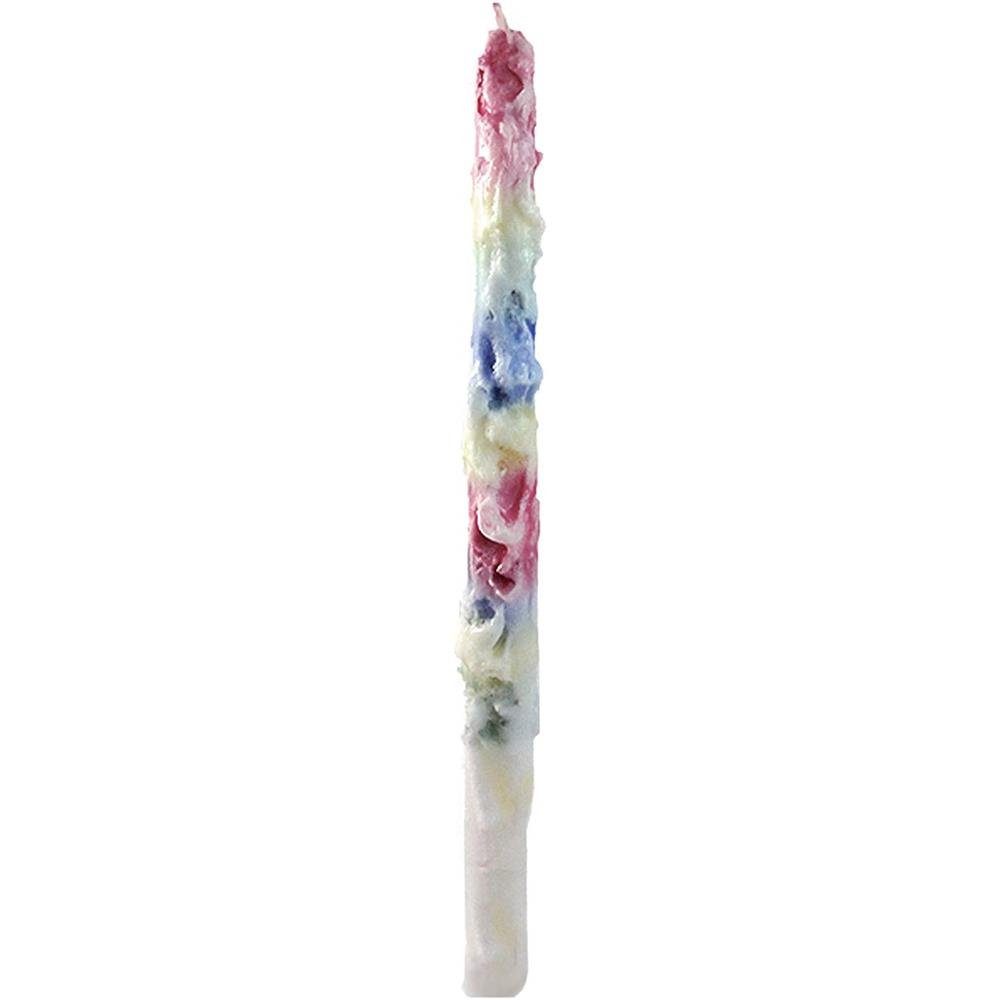 Bunte Tropfkerze mit farbigem Wachsverlauf – Colour Drip Candle, farbig tropfende Deko-Kerze.