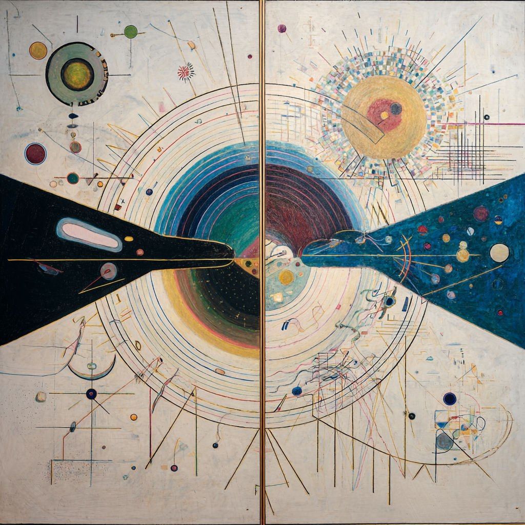 abstrakte darstellung von universum und energie mit kreisen linien und sonne
