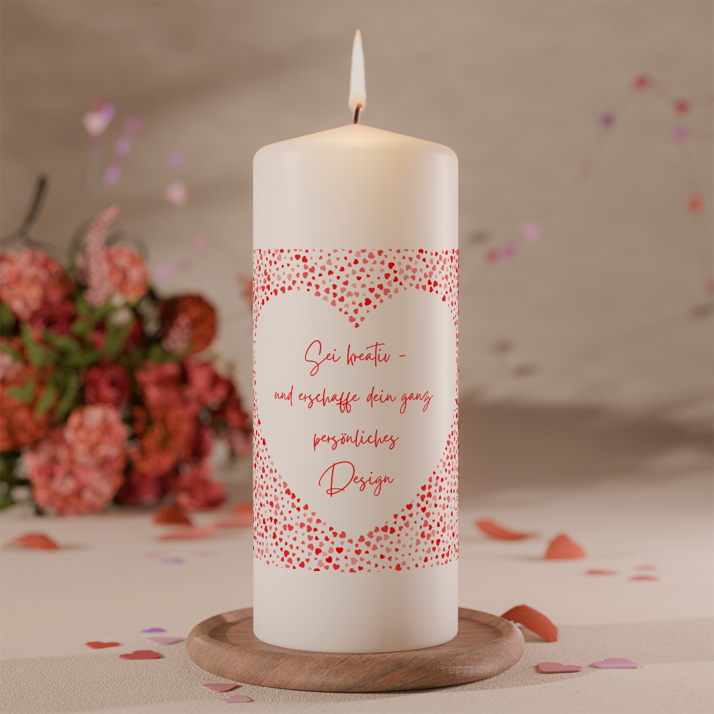 Personalisierte Valentinskerze mit 360°-Gestaltung und Liebesbotschaft