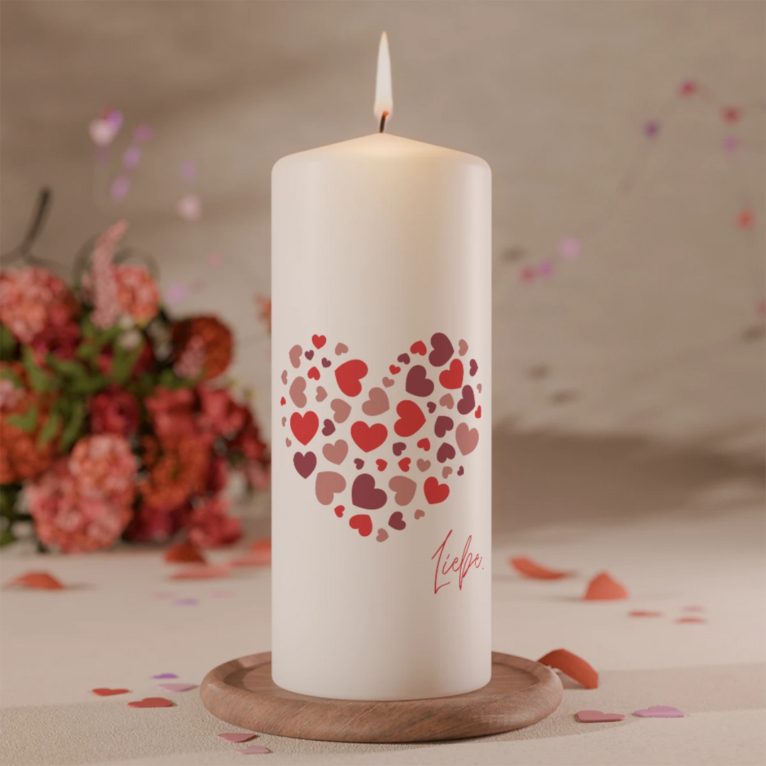 Valentinskerze Liebe – Herz aus kleinen Herzen